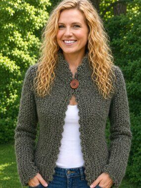 For Joseph Fortune Olive Green Knit Cardigan with Button Detail